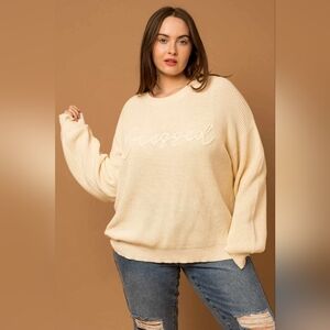 Plus Size "BLESSED" Stitched Pullover Sweater